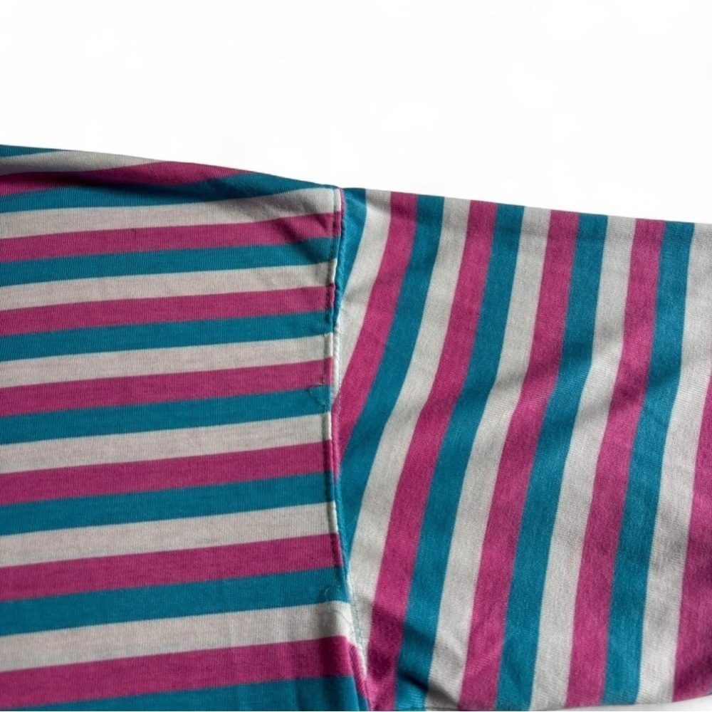 Vintage First Run Women's Medium Stripe Ring Neck T Shirt Pink Blue Boxy Fit - Picture 3 of 4